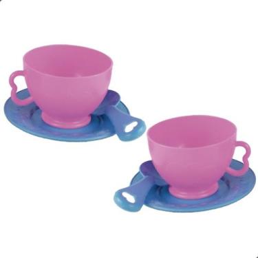 Imagem de Kit Chá da Tarde 2 Xícaras + 2 Pires + 2 Colheres Kids Brinquedo Infan