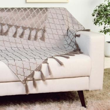 Imagem de Manta Capa de Sofá 2 e 3 Lugares Retrátil Decorativa Elegante – Tamanho 140x180 para Sala Com Franjas Charmosas (Cinza quente)