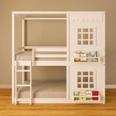 Imagem de Beliche Casinha Reta com 02 Janelas Madeira Maciça Branco Housin