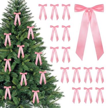 Imagem de Yymobt 24 peças de laços de fita de cetim rosa laços de árvore de Natal arco de guirlanda grande arco de topo de árvore para decoração de guirlanda de janela de porta de Natal sacos de doces (4,8 cm