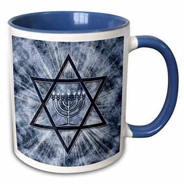 Imagem de 3dRose mug_52283_6"Hanukkah Menorah com Estrela de Davi em azul", Caneca azul de dois tons, 325 ml, multicolorida