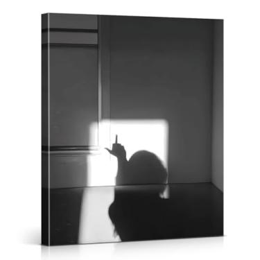 Imagem de Impressão de arte de parede feminista de dedo médio em preto e branco silhueta arte para decoração de quarto de corredor 20 x 25 tela emoldurada
