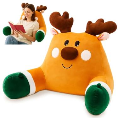 Imagem de Breling Travesseiros de leitura de Natal para sentar na cama almofada de encosto para adultos com braços para descanso de leitura sentado no sofá chão (rena)