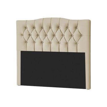 Imagem de Cabeceira Casal Estofada Lari 140cm Design Tradicional Veludo Bege
