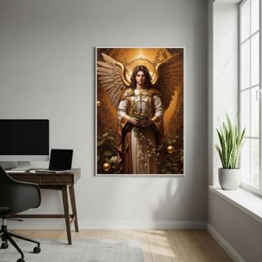 Imagem de Quadro Decorativo Arcanjo Uriel Fogo de Deus - 70x50cm Cor:Moldura Pre