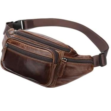 Imagem de Bolsa de couro genuíno para homens e mulheres, viagens, caminhadas, corrida, pochete e carteira para celular, Café, Vintage