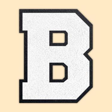 Imagem de QianSiLi Remendos de letras universitárias de chenille branco de 11 cm, letras grandes para jaquetas Letterman, moletons com capuz, mochilas, coletes, roupas, adesivos individuais da letra B