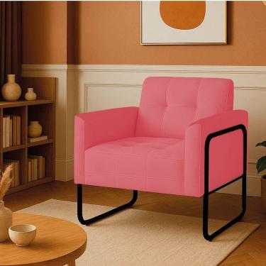 Imagem de Poltrona Sala Industrial Alta Tubo Preto Elisa Suede Rosê D03 - D`rossi