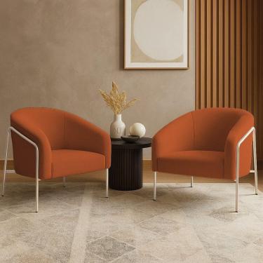 Imagem de Poltrona Sala Industrial Alta Champanhe Kit 2 Stella Bouclê Terra D03 - D`rossi