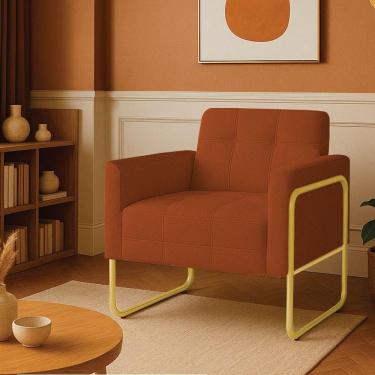 Imagem de Poltrona Sala Industrial Alta Tubo Dourado Elisa Bouclê D03 - D`rossi Cor Terra
