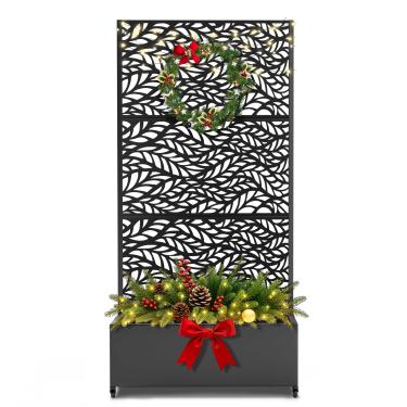 Imagem de FENCY Canteiro de jardim elevado de metal com rodas e treliça, caixa de plantador para plantas trepadeiras, vegetais e videiras, possui tela de privacidade e orifícios de drenagem (folha preta)