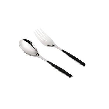 Imagem de Garfo e Colher Salada 2 Peças Grande Preto Glamour Bugatti