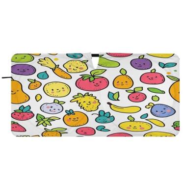 Imagem de Blueangle Pára-brisa com padrão de frutas de desenho animado - 149.9 cm x 76.2 cm dobrável carro janela frontal blocos para-sol raios UV viseira de sol (167)