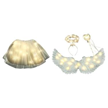 Imagem de MotiveTech Asas de anjo em LED e asas de fada Cupido para brincadeiras criativas e casamentos infantis, S Warm Light 4pieces