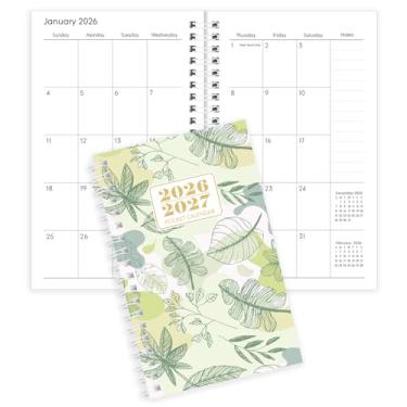 Imagem de Calendário de bolso 2026-2027, agenda pequena - 9,4 cm x 17 cm para bolsa, funciona de janeiro de 2026 a dezembro de 2027, agenda mensal 2026-2027 com organização e planejamento de bobina - verde
