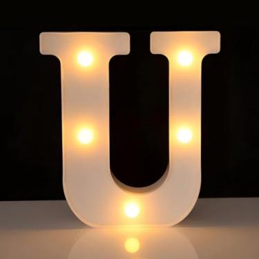 Imagem de Letreiro de LED com letra U, sinal iluminado do alfabeto para decoração de casa, decorações de festa de casamento de aniversário - U branco