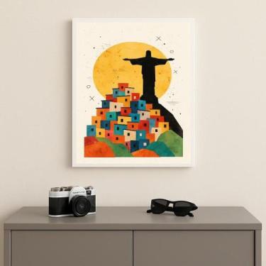 Imagem de Quadro Cristo Rio De Janeiro Favela 24X18Cm Mold Branca - Quadros On-L