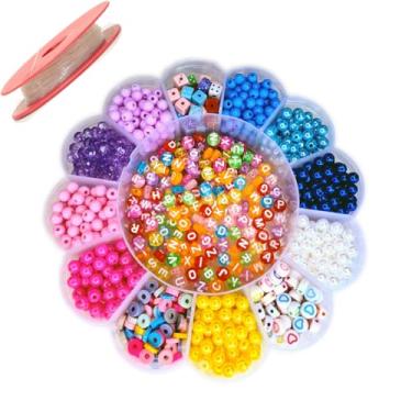 Imagem de Kit Miçangas Infantil Coloridas Montar Pulseiras 1400Peças Iniciante+ Fio de Silicone