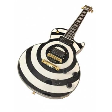 Imagem de Electric Guitar Black Gloss with Gold Hardware - Solid Mahogany Body & Truss Rod Cover Dual Humbucker(White)