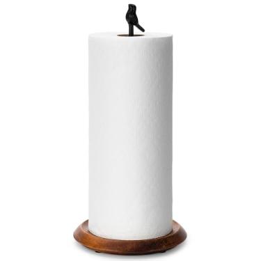 Imagem de SUNNEKO Suporte de toalha de papel de madeira, suporte de rolo de cozinha preto, suporte de papel de cozinha rústico fácil de rasgar para mesa de jantar
