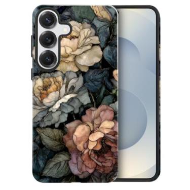 Imagem de heindiy Compatível com Samsung Galaxy S25 Plus, capa brilhante, proteção total, à prova de choque, anti-arranhões, capa de TPU, capas para homem mulher vitral escuro vintage floral