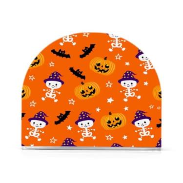 Imagem de Qilmy Suporte de guardanapo acrílico Wizard Skeleton Halloween, suporte de lenços de mesa independente, dispensador de papel de coquetel para cozinha, jantar, restaurante, bar, decoração, 1 pacote