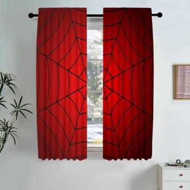 Imagem de DOTOOMA Cortinas de teia de aranha vermelha, 53 x 137 cm, desenho animado para crianças, meninas, meninos, quarto de bebê, sala de estar, Halloween, decoração de janela, 2 painéis, material de tecido