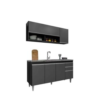 Imagem de Balcão Gabinete Para Pia 150cm 4 Portas Ayla - Ssx Multicoisas Preto-grafite