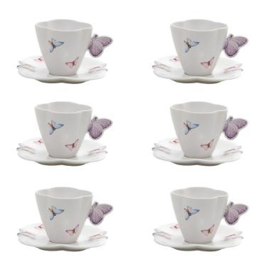 Imagem de Conjunto 06 Xícaras De Cafezinho De Porcelana Borboletas 100ml Wolff