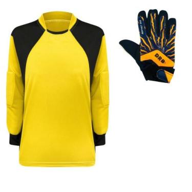 Imagem de Camisa Goleiro trb Infantil + Luva DRB Laranja Infantil, Amarelo, Pret