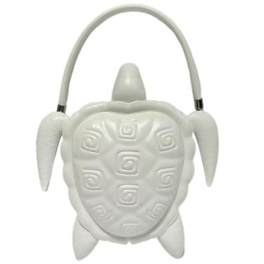 Imagem de Lyuxhetaokdiq Bolsa tiracolo masculina e feminina de couro PU exclusiva novidade em forma de tartaruga, Branco puro, Medium