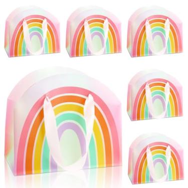 Imagem de AmazingSpark Conjunto de 24 peças de sacolas de presente de arco-íris 19 x 16 x 10 cm, sacolas coloridas para lembrancinhas de festa com alça de plástico para aniversário, casamento, chá de bebê