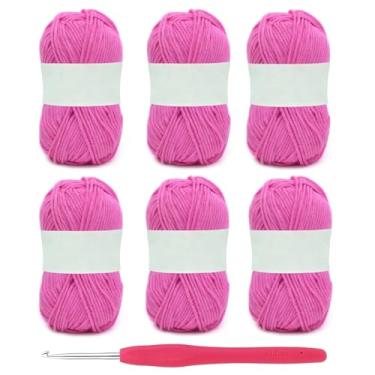 Imagem de Fio de algodão leiteiro de 5 camadas, 6 rolos de novelos de fio de algodão de leite macio com ganchos de crochê para boneca, suéter, chapéus, cachecol (roxo rosa)