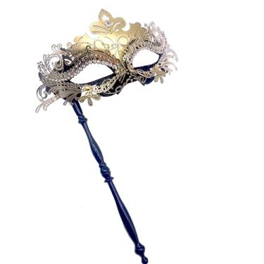 Imagem de Geek-M Máscara De Baile Máscaras Para Mulheres/Homens, Festa Chique, Formatura Veneziano, Halloween, Mardi Gras (Mascarada Com Bastão, Preta E Dourada)
