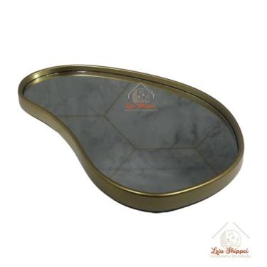 Imagem de Bandeja Espelho Decorativa Moderna Pode Pendurar na Parede Dourada Pre