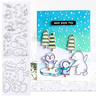 Imagem de FAWENUCY Recortes de scrapbooking, carimbos de metal para fazer cartões, modelo de perfuração de artesanato de papel, estênceis de gravação de fundo de inverno, decoração de álbum faça você mesmo