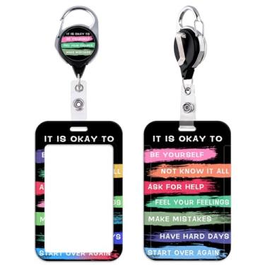 Imagem de Carretel retrátil de trabalho com citação inspiradora preto legal com porta-identidade, carretel de crachá fofo para chaves, crachás de identificação para mulheres, homens, professores, crianças