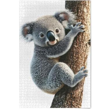 Imagem de Quebra-cabeça de urso coala pendurado árvore 1000 peças para adultos cenário floral arte legal Prime quebra-cabeças personalizados engraçados presentes tecnológicos, 75 cm x 50 cm