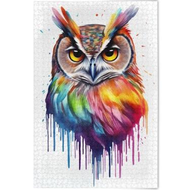 Imagem de Quebra-cabeça adulto personalizado com estampa de coruja arco-íris em aquarela 1000 peças arte animal flor natureza divertido quebra-cabeça engraçado, 75 x 50 cm