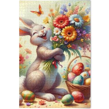Imagem de Quebra-cabeça de coelho fofo coelho da Páscoa personalizado adulto 1000 peças presentes de elefantes brancos quebra-cabeças divertidos para adultos paisagem floral, 75 cm x 50 cm