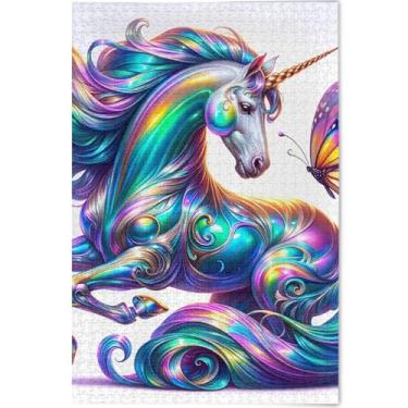 Imagem de Quebra-cabeça de unicórnio iridescente 1000 peças para adultos presentes de festa de elefante branco paisagem quebra-cabeça brinquedo de arte, 75 x 50 cm
