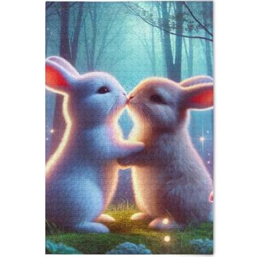 Imagem de Quebra-cabeça de coelho beijando coelhos 500 peças para adultos quebra-cabeça engraçado homens presentes únicos personalizados família brinquedo artístico, 52 cm x 37,8 cm