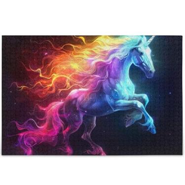 Imagem de Quebra-cabeças coloridos personalizados de cavalo arco-íris de unicórnio 500 peças para adultos divertidos e divertidos para adultos, brinquedo artístico, 52 cm x 37,8 cm