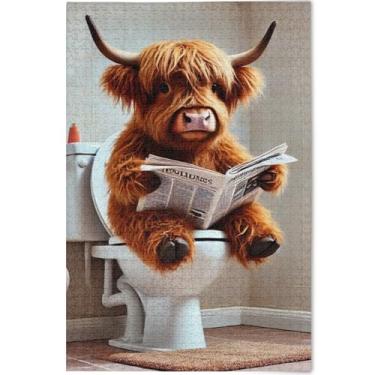 Imagem de Quebra-cabeças engraçados de vaca Highland 500 peças para adultos familiares amantes presentes personalizados exclusivos brinquedos adultos cenário animal arte, 52 cm x 37,8 cm