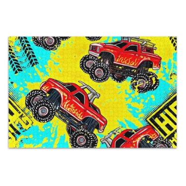 Imagem de Quebra-cabeça adulto Monster Trucks vermelho vibrante 500 peças impressão de arte animal rígido grande quebra-cabeça engraçado, 51 x 35 centímetros
