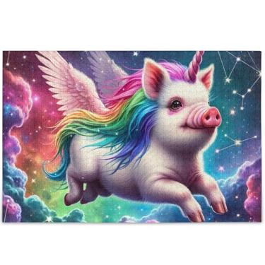 Imagem de Fantastic Unicorn Pig Galaxy 500 Peças Quebra-cabeças para Adultos Jogo Tecnológico Quebra-cabeça Presentes Únicos Decoração de Arte Personalizada Pintura, 52 cm x 37,8 cm