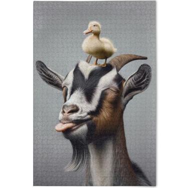 Imagem de Quebra-cabeça engraçado pato cabra 500 peças para adultos família amantes presentes personalizado paisagem quebra-cabeça família brinquedo arte arte, 52 cm x 37,8 cm