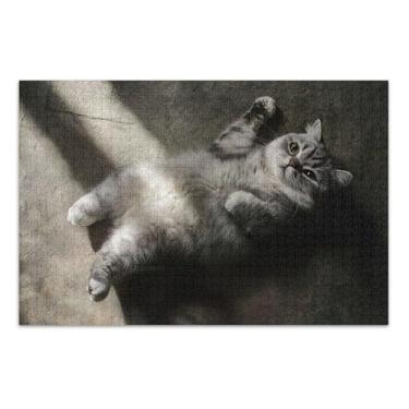 Imagem de Quebra-cabeças para adultos 1000 peças arte decoração pintura personalizada divertido brinquedo adulto fofo gato gordo impressão família elefante branco presentes, 75 x 40 centímetros