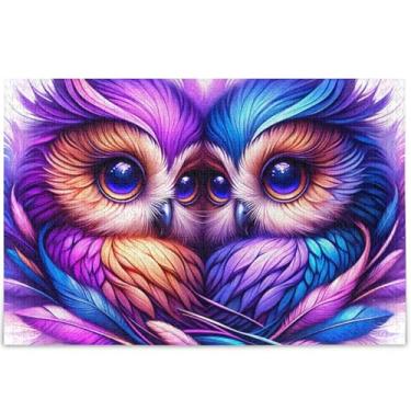 Imagem de Quebra-cabeça fofo com corujas lavanda personalizadas, 500 peças, cenário adulto, arte floral, quebra-cabeças divertidos para adultos, presentes para amantes de quebra-cabeças, 52 x 37,8 cm