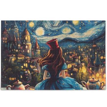 Imagem de Pintura digital personalizada Alice Wonderland Quebra-cabeças para adultos 500 peças arte colorida animal único divertido brinquedo adulto jogo de quebra-cabeça presentes tecnológicos, 52 cm x 37,8 cm